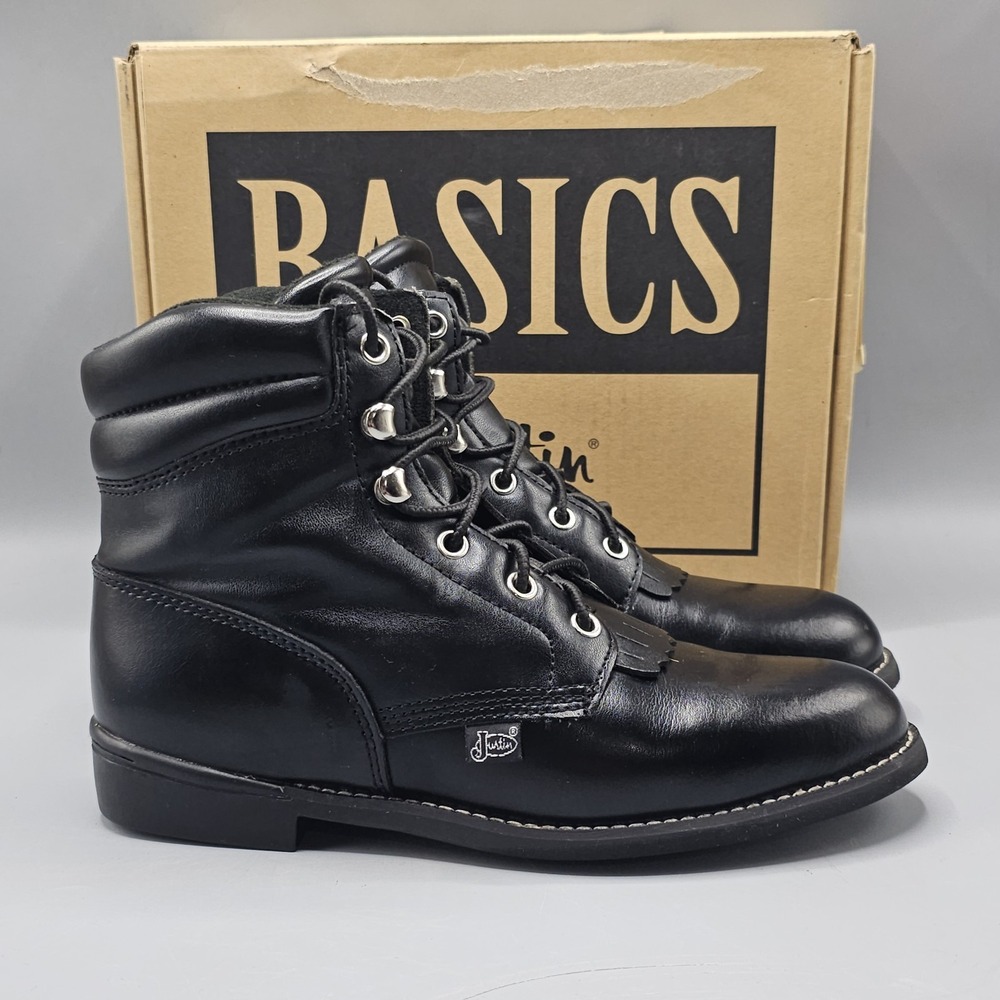 Justin Basics Kiltie Combat Leather Lace‎ Up Roper Boots Women's 6 1/2 C JBL400